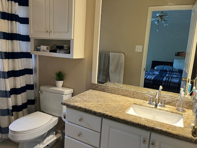3 Candle Pine Pl, The Woodlands, TX 77381 - bathroom featuring vanity, ensuite bath, toilet, and a shower with curtain