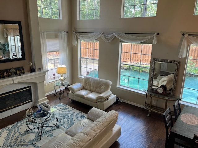 3 Candle Pine Pl, The Woodlands, TX 77381 - living area with plenty of natural light, wood finished floors, baseboards, and a high ceiling