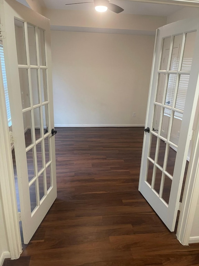 38 Florian Ct, Conroe, TX 77385 - unfurnished room featuring french doors, a ceiling fan, wood finished floors, and baseboards