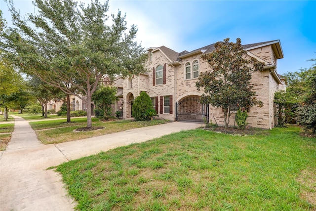 17215 Astrachan Rd, Richmond, TX 77407 - french country style house with driveway, brick siding, and a front yard