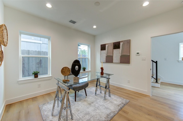 4043 Buck St, Houston, TX 77020 - office featuring light wood-style flooring, baseboards, and recessed lighting
