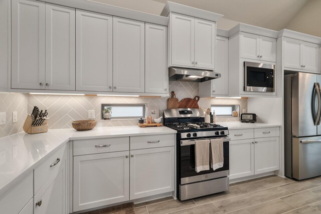 29639 Mahogany View Ln, Fulshear, TX 77441 - kitchen with stainless steel appliances, under cabinet range hood, light countertops, and tasteful backsplash