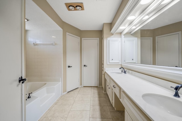 12114 Knobcrest Dr, Houston, TX 77070 - bathroom with double vanity, tile patterned flooring, shower / bath combination, and baseboards