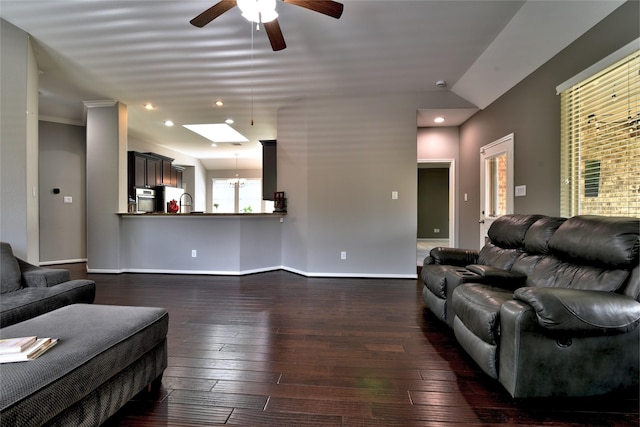 24302 Marisa Ln, Richmond, TX 77406 - living area featuring a ceiling fan, dark wood-style flooring, and recessed lighting