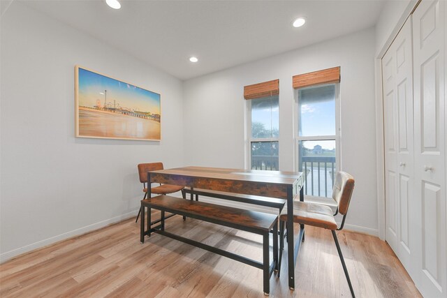 4003 Indian Beach Dr, Galveston, TX 77554 - dining room with baseboards, light wood finished floors, and recessed lighting