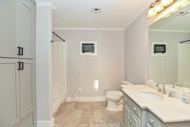 1031 Meyer St, Sealy, TX 77474 - full bath featuring vanity, a shower, crown molding, and an AC wall unit
