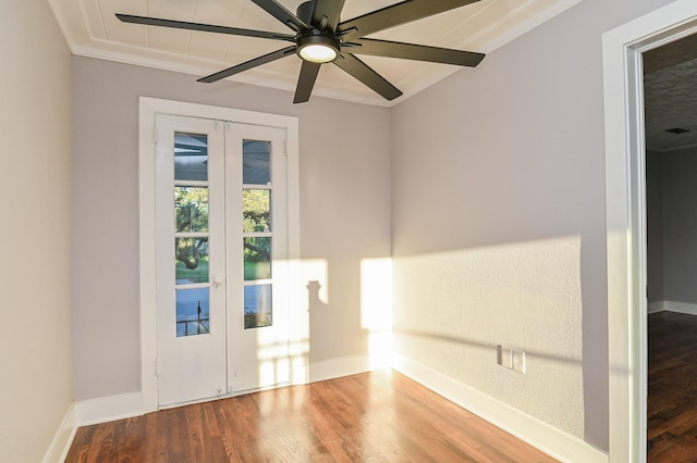 1031 Meyer St, Sealy, TX 77474 - unfurnished room with french doors, wood finished floors, ornamental molding, and ceiling fan