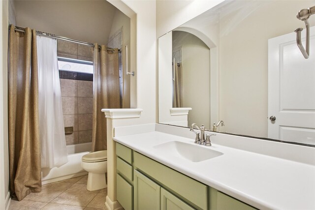 20702 Elderwood Terrace Dr, Richmond, TX 77406 - bathroom with vanity, toilet, shower / tub combo, and tile patterned flooring