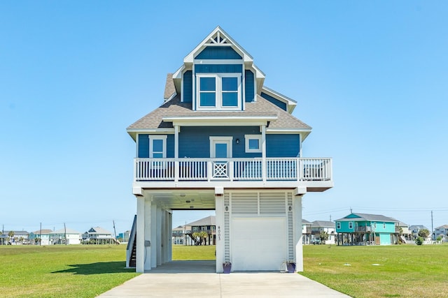 4003 Kiva Rd, Galveston, TX 77554 - beach home with an attached garage, roof with shingles, driveway, a carport, and a front yard
