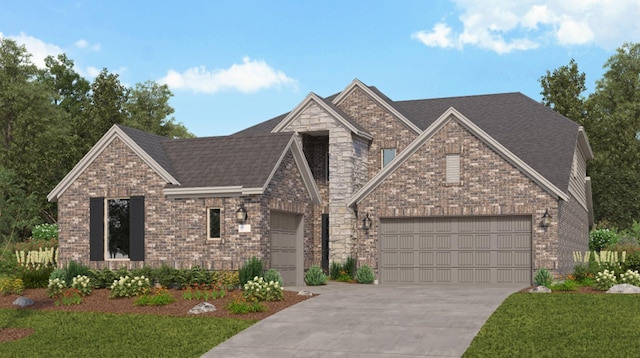 3105 Harrier Dr, Katy, TX 77493 - view of front facade with driveway, an attached garage, a front lawn, and brick siding