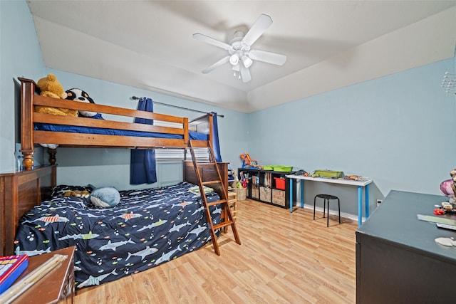 5325 High Bank Dr, Corpus Christi, TX 78413 - bedroom with wood finished floors, a ceiling fan, and lofted ceiling