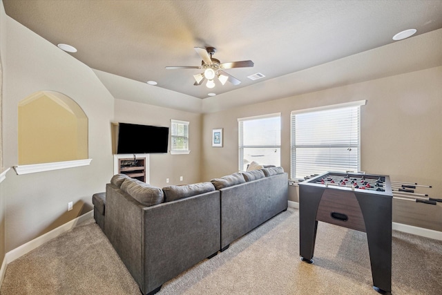 110 Deer Plain Dr, Spring, TX 77389 - living area with baseboards, ceiling fan, and light colored carpet