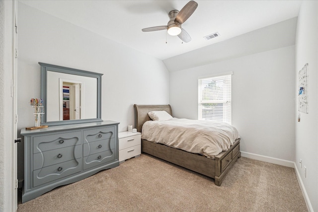 110 Deer Plain Dr, Spring, TX 77389 - bedroom featuring light colored carpet, lofted ceiling, baseboards, and ceiling fan