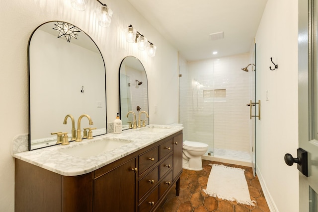 3003 Sky Ranch Dr, Alvin, TX 77511 - full bath featuring double vanity, a stall shower, toilet, and stone finish flooring