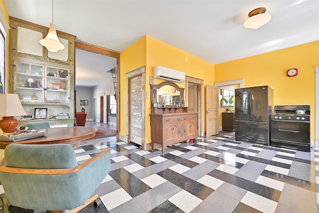 2215 30th St, Galveston, TX 77550 - interior space with an AC wall unit and dark floors