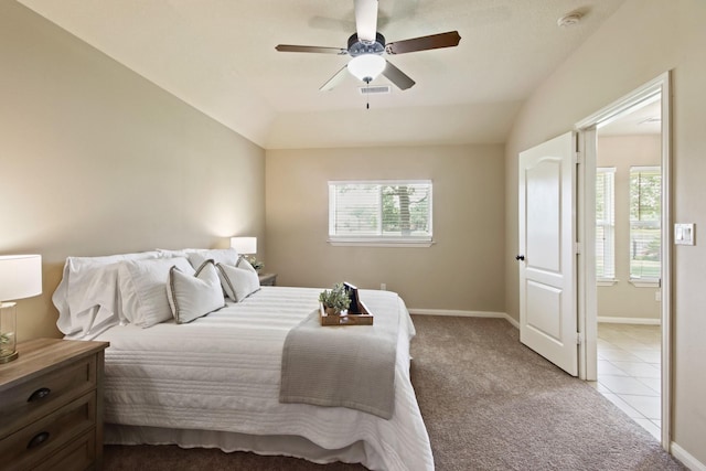 9115 E Lakeside Dr, Magnolia, TX 77354 - bedroom featuring carpet, lofted ceiling, ceiling fan, and baseboards