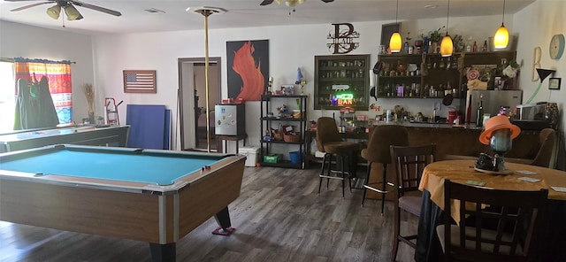 1560 Fm 355, Groveton, TX 75845 - rec room featuring ceiling fan, a bar, wood finished floors, and pool table