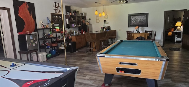 1560 Fm 355, Groveton, TX 75845 - game room with a dry bar, billiards, wood finished floors, and ceiling fan