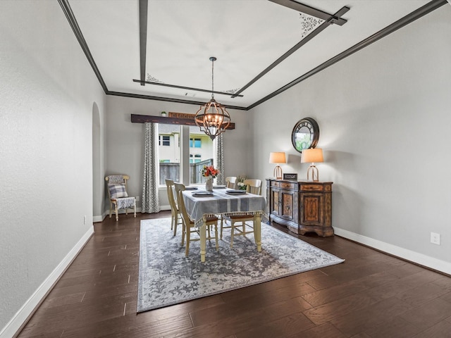 18910 Paddlefish Way, Cypress, TX 77433 - dining space featuring arched walkways, crown molding, hardwood / wood-style floors, and a chandelier