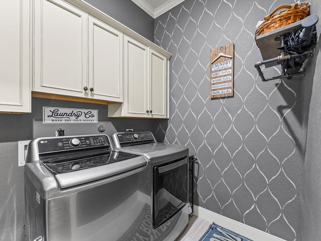 18910 Paddlefish Way, Cypress, TX 77433 - laundry area featuring cabinet space, washer and dryer, and ornamental molding