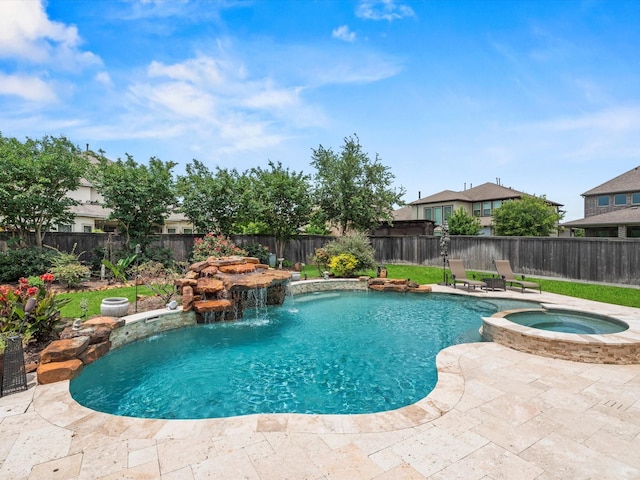 18910 Paddlefish Way, Cypress, TX 77433 - view of pool with a fenced backyard, a pool with connected hot tub, and a patio area