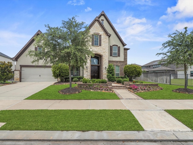 18910 Paddlefish Way, Cypress, TX 77433 - french country home with stone siding, driveway, stucco siding, and a garage