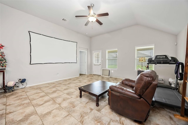4507 Terrazza Verde Dr, Katy, TX 77493 - home theater featuring ceiling fan and lofted ceiling