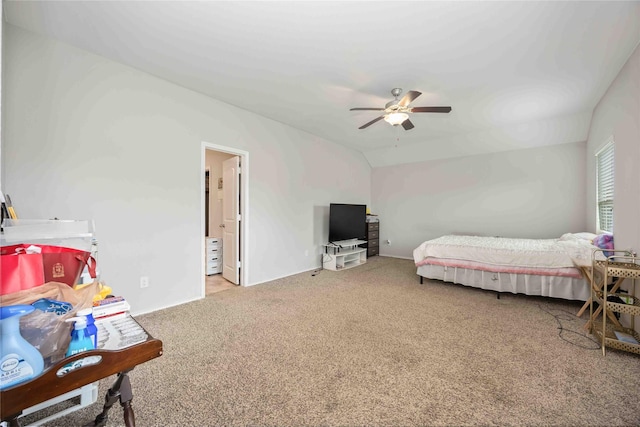 4507 Terrazza Verde Dr, Katy, TX 77493 - carpeted bedroom featuring lofted ceiling, a ceiling fan, and ensuite bathroom