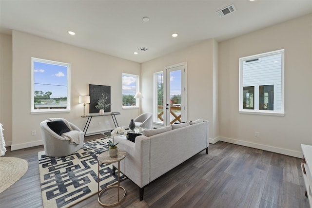 3905 Pinemont Dr Unit G, Houston, TX 77018 - living room with dark wood-style floors, baseboards, and recessed lighting