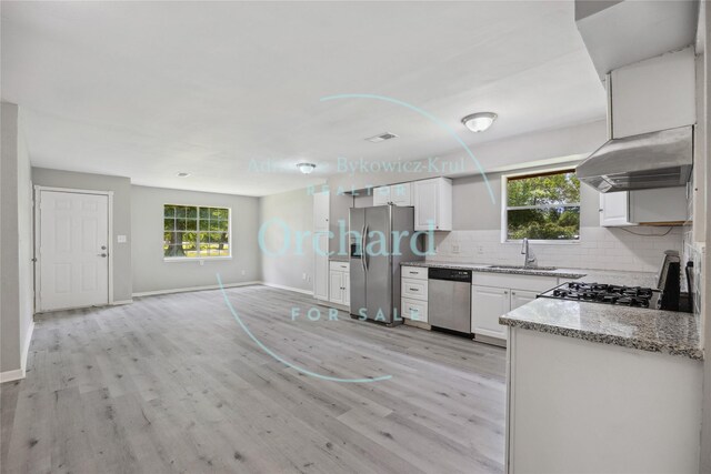 9196 White Oak Dr, Conroe, TX 77384 - kitchen with stainless steel appliances, light wood-type flooring, tasteful backsplash, and a sink