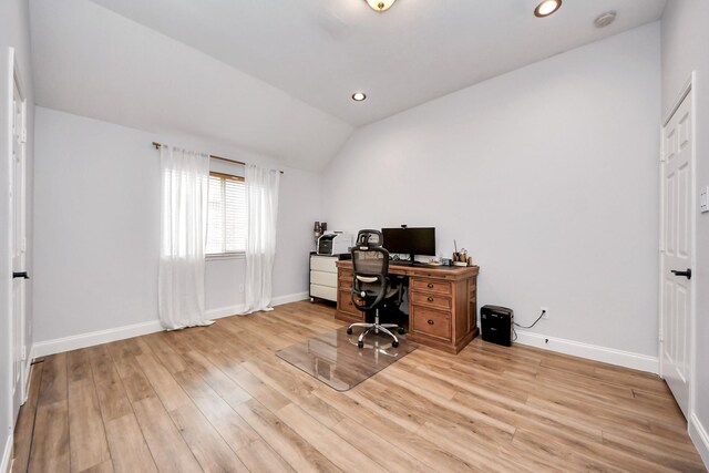 11311 Burmese Ln, Sugar Land, TX 77478 - office space featuring lofted ceiling, baseboards, light wood-style floors, and recessed lighting