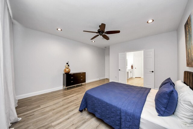 11311 Burmese Ln, Sugar Land, TX 77478 - bedroom featuring light wood-style floors, recessed lighting, baseboards, and a ceiling fan