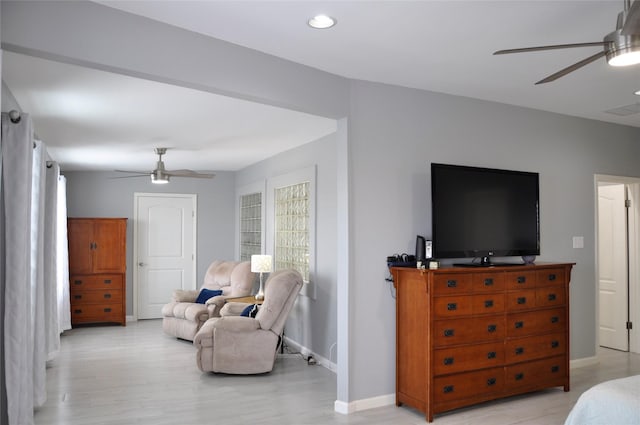 14134 Palo Seco Dr, Corpus Christi, TX 78418 - bedroom featuring light wood-type flooring, baseboards, ceiling fan, and recessed lighting