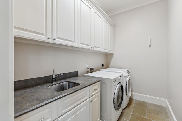 6014 Floyd St, Houston, TX 77007 - washroom with cabinet space, washer and clothes dryer, and ornamental molding