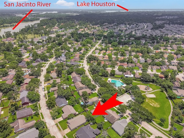 20110 Misty Pines Dr, Humble, TX 77346 - aerial view of residential area featuring a large body of water