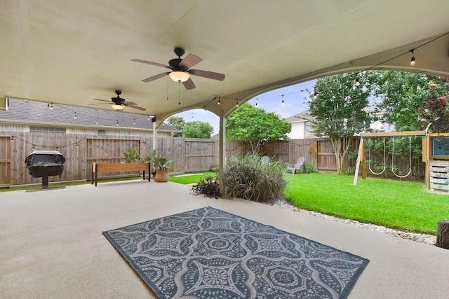 11510 Chippewa Ridge Ct, Houston, TX 77089 - view of patio with grilling area, a playground, and a ceiling fan