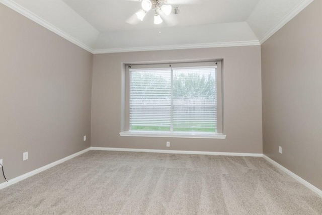 2705 Salt Grass Cir, Deer Park, TX 77536 - empty room with a ceiling fan, carpet flooring, baseboards, crown molding, and a tray ceiling