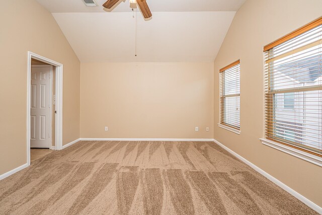 2212 Naomi St, Houston, TX 77054 - empty room with vaulted ceiling, light carpet, and a ceiling fan