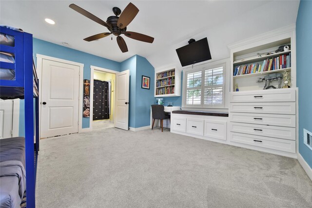 423 Pecore St, Houston, TX 77009 - office area with ceiling fan, light carpet, and recessed lighting