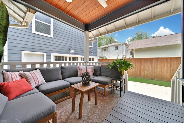 423 Pecore St, Houston, TX 77009 - deck with outdoor lounge area and a ceiling fan