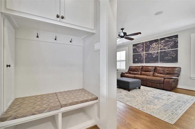 423 Pecore St, Houston, TX 77009 - mudroom with wood finished floors and ceiling fan