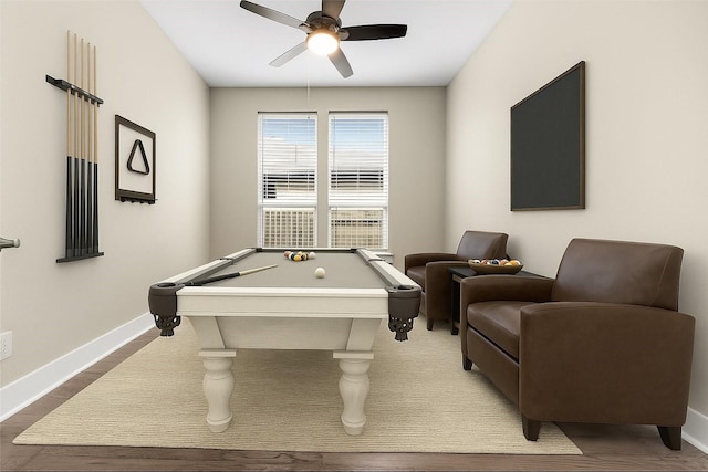 24815 Pavonia Lake Ln, Tomball, TX 77375 - game room featuring ceiling fan, billiards table, and wood finished floors