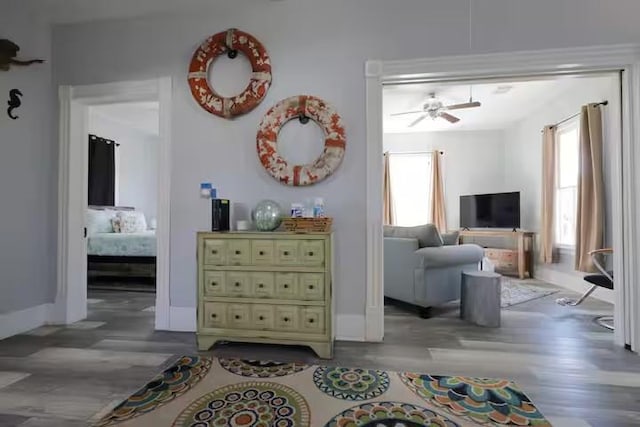 1514 18th St, Galveston, TX 77550 - living area featuring wood finished floors, healthy amount of natural light, and a ceiling fan