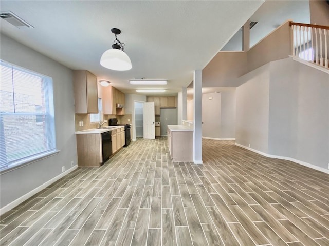 17419 Prospect Meadows Dr, Houston, TX 77095 - kitchen featuring dishwasher, open floor plan, baseboards, and light countertops