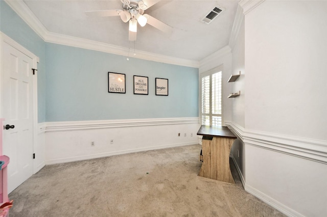 7923 Vintage Creek Dr, Spring, TX 77379 - unfurnished room with crown molding, carpet flooring, and a ceiling fan