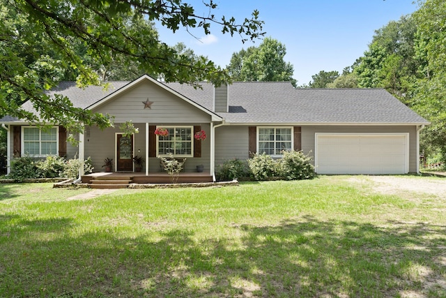 11402 Willis Waukegan Rd, Conroe, TX 77303 - single story home featuring a porch, driveway, an attached garage, a front yard, and roof with shingles