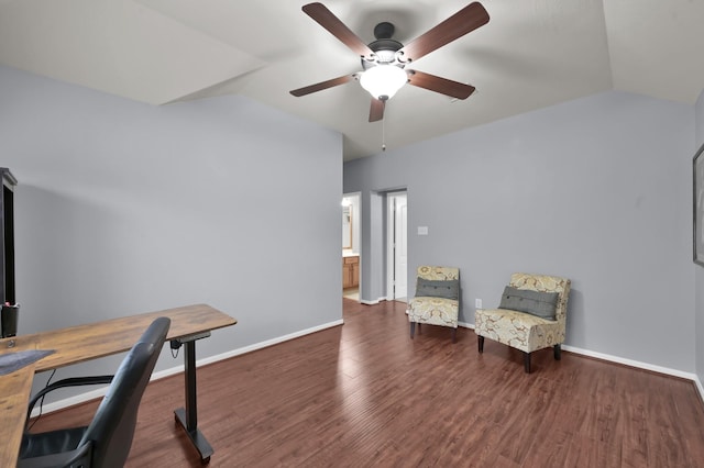 20530 Saddleback Chase Ln, Cypress, TX 77433 - office space featuring lofted ceiling, a ceiling fan, wood finished floors, and baseboards
