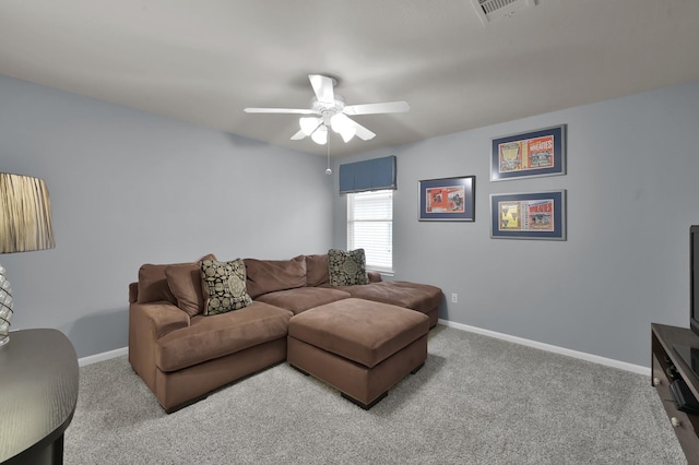 20530 Saddleback Chase Ln, Cypress, TX 77433 - living room with ceiling fan, carpet flooring, and baseboards