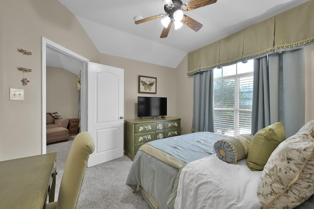 20530 Saddleback Chase Ln, Cypress, TX 77433 - bedroom with carpet, lofted ceiling, and a ceiling fan