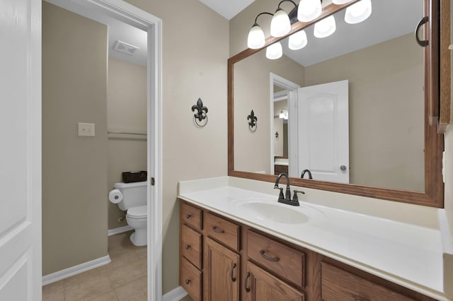 20530 Saddleback Chase Ln, Cypress, TX 77433 - bathroom featuring toilet, vanity, tile patterned floors, and baseboards